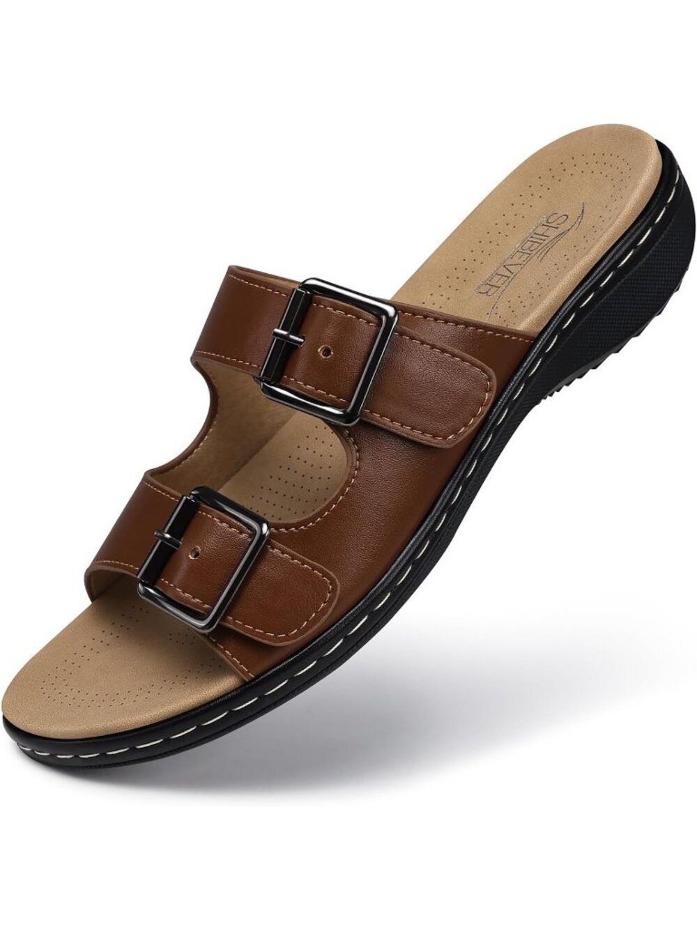 Women's Dark Brown Dressy Flat Comfortable Arch Support Non Slip Walking Sandal